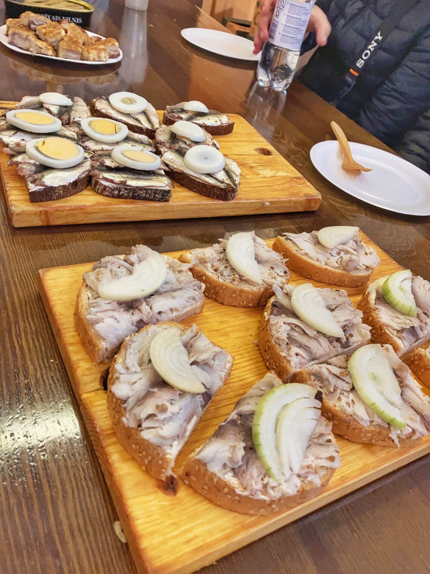 Pickled fish canapes on a Riga Central Market Food Tour
